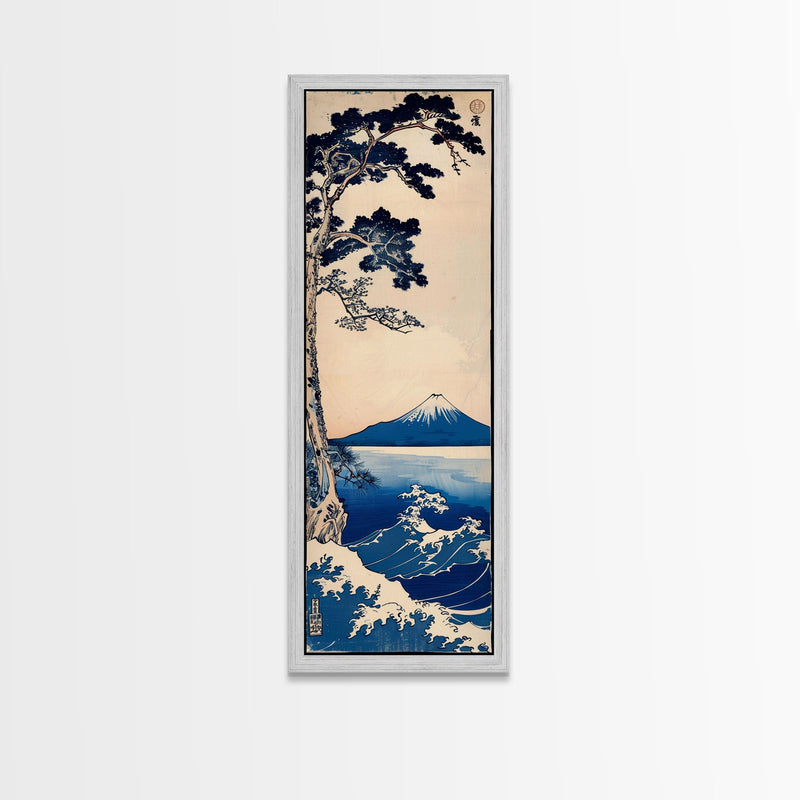 Skinny Art Tall Art Framed Canvas Print Japanese Style Art Blue Pine T