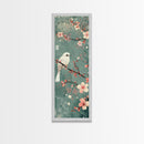 White Bird Perched On A Branch With Blossoms – Framed Canvas Print Combining Skinny Art And Tall Art Inspired By Ukiyo-E Art And Japanese Style Art