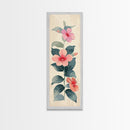 Floral Bouquet With Pink And Red Flowers - Skinny Art Tall Art Framed Canvas Print Japanese Style Art Ukiyo-e Art