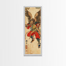 Samurai Warrior With Eagle Wings - Skinny Art Tall Art Framed Canvas Print Japanese Style Art Ukiyo-e Art