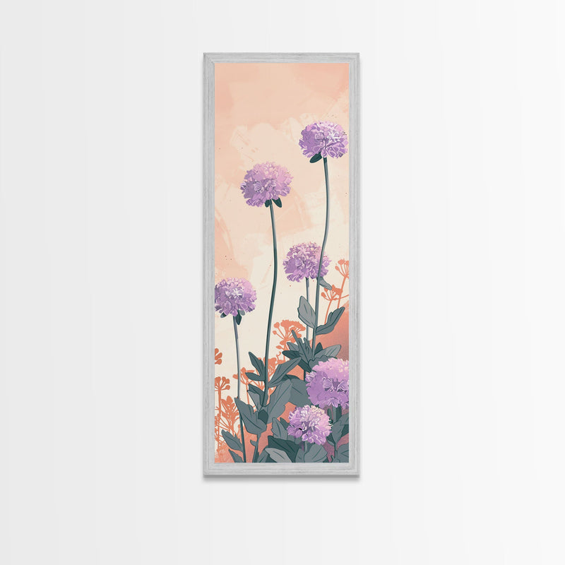 Beautiful Purple Flowers Standing Tall In Japanese Style Ukiyo-e Art Framed Canvas Print Skinny Art Tall Art