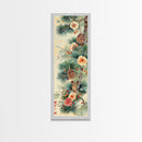 Pine Tree Branches With Blossoms And Pine Cones In Japanese Style Ukiyo-e Art Framed Canvas Print Skinny Art Tall Art