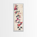 Pink Bougainvillea Vines On White Background Skinny Art Wood Block Print Japanese Style Art Framed Canvas Print Tall Art Ukiyo-e Art