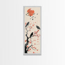 Crows On Bare Tree Branches Against Red Sun Skinny Art Wood Block Print Japanese Style Art Framed Canvas Print Tall Art Ukiyo-e Art