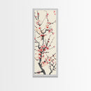 Delicate Plum Blossoms Skinny Art Tall Art Japanese Ukiyo-e Inspired Botanical Framed Canvas Print for Sophisticated Interiors