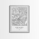 Fort Worth Street Map, Texas Map, City Map Art, Minimalist Art, Wall Art, Canvas Print, Travel Wall Art, Gifts For Women, Man Cave Décor