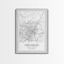 Greensboro Street Map, North Carolina Map, City Map Art, Minimalist Art, Wall Art, Canvas Print, Black And White, Unique Art, Traveler Gift