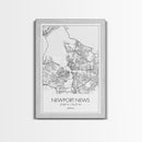 Newport News Street Map, Virginia Map, City Map Art, Modern Art, Wall Art, Canvas Print, Home Wall Décor, Girl Graduation Gift, Travel Art