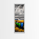 Abstract Canoe Painting Canvas Print Nautical Decor Rustic Wall Art Coastal Landscape Art Blue and Green Wall Art Tall Skinny Art