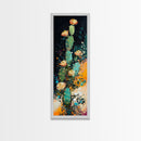 Desert Cactus Bloom Framed Canvas Print Southwest Wall Art Tall Narrow Art Rustic Decor Wildflower Painting