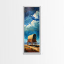 Vintage Covered Wagon Painting Framed Canvas Print, Rustic Wall Art, Farmhouse Art, Moody Art, Landscape Painting, Southwest Wall Art