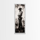 Black and White Cowboy Art Framed Canvas Print, Rustic Wall Art, Moody Art, Southwest Wall Art, Vintage Horse Art, Tall Narrow Art