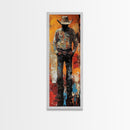 Lone Cowboy Sunset Framed Canvas Print southwest wall art extra wide art rustic wall art pink orange wall art bold decor cowboy art