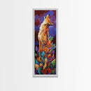 Colorful Howling Wolf Canvas Print rustic decor, long narrow wall art, wildlife painting, tall skinny art, moody art, animal wall art, whimsical art, southwest wall art, Joshua tree art