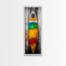 Vibrant Canoe Painting Canvas Print Coastal Landscape Art Nautical Decor Rustic Wall Art Living Room Art Tall Narrow Art
