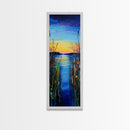 Vibrant Lake Reflection Framed Canvas Print lake Tahoe art landscape painting sunset over water coastal decor extra wide wall art