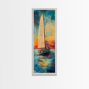 Sailboat at Sunset Framed Canvas Print, Nautical Painting, Coastal Wall Art, Seascape Painting, Nautical Decor, Gift Idea Her
