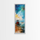 Seaside Wagon Oil Painting Framed Canvas Print, Coastal Landscape Art, Nautical Decor, Marsh Painting, Farmhouse Art, Above Couch Art