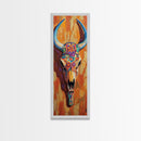 Vibrant Skull Art Framed Canvas Print, Western Wall Art, Skull Art, Boho Art, Southwest Decor, Moody Art, Rustic Wall Art, Halloween Art