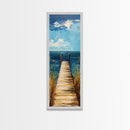 Coastal Dock Painting Framed Canvas Print, Nautical Decor, Coastal Landscape Art, Seascape Painting, Blue and Green Wall Art, Bedroom Art
