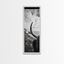 Highland Bull, Coastal Landscape, Framed Canvas Print, rustic decor, mountain painting, farmhouse art, moody art, wabi sabi wall art