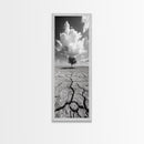Lone Tree, Cracked Earth, Framed Canvas Print, wabi sabi art, moody art, landscape painting, above bed wall art,minimalist art, extra wide art