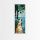Tranquil Lake Dock Landscape Painting Framed Canvas Print | Coastal Landscape Art | Nautical Wall Art | Lake Tahoe Art | Ocean Decor