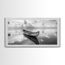 Tranquil Canoe Reflection, lake Tahoe art, nautical decor, seascape painting, coastal landscape art, panoramic painting, framed canvas print