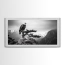 Majestic Bald Eagle, pine tree art, bird art, nature photography, mountain painting, wildlife art, extra wide art, framed canvas print