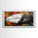 Feather Painting, whimsical art, black and white painting, abstract painting, moody art, colorful background, modern decor, Framed Canvas Print