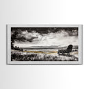 Covered Wagon, barn landscape oil painting, rustic wall art, farmhouse decor, panoramic art, smoky mountain art, Framed Canvas Print, landscape
