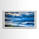 Ocean Waves, coastal decor, nautical painting, blue and green wall art, surf wall art, lake Tahoe art, Framed Canvas Print, panoramic art