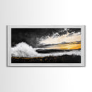 Ocean Waves, coastal wall art, nautical painting, seascape painting, moody art, extra wide art, framed canvas print, panoramic painting