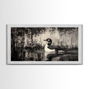 Loon Bird Art, Black and White Painting, Wildlife Wall Art, Rustic Decor, Framed Canvas Print, Lake House Art, Nature Lover Gift