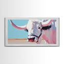 Longhorn Cow Portrait, Rustic Farmhouse Wall Art, Southwest Decor, Western Painting, Framed Canvas Print, Country Living Gift Idea