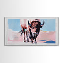 Bison, western art, rustic wall art, framed canvas print, above couch art, farmhouse art, black cowgirl painting, original painting