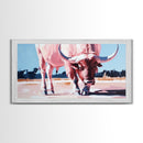 Texas Longhorn, rustic decor, bull and bear art, southwest wall art, pink orange wall art, extra wide art, framed canvas print