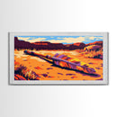 Fallen Arrow, rustic wall art, cowboy painting, southwest wall art, desert landscape, panoramic art, Framed Canvas Print, farmhouse decor, bold