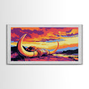 Longhorn, skull, desert scene, rustic cow skull, western wall art, fall decor, extra wide art, cowboy aesthetic, framed canvas print
