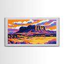Mesa, desert sunset, southwest decor, extra wide wall art, western landscape painting, panoramic painting, framed canvas print