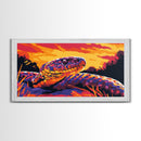 Snake Sunset, wildlife art, moody art, rustic decor, geometric wall art, southwest wall art, panoramic art, Framed Canvas Print, gift idea