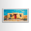 Pueblo Village, Moon Oil Painting, Southwest Wall Art, Rustic Landscape, Moody Art, Extra Wide Art, Desert Scene, Framed Canvas Print