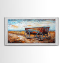 Rustic Wagon, Western Landscape, Farmhouse Art, Southwest Wall Art, Vintage Horse Art, Extra Wide Art, Horizontal Wall Art, Framed Canvas Print