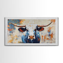 Longhorn Painting, Framed Canvas Print, Rustic Wall Art, Southwest Wall Art, Farmhouse Art, Extra Wide Art, Above Couch Art, Moody Art