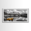 Mountain Lake with Boat, nautical wall art, lake Tahoe art, coastal decor, rustic wall art, extra wide art, seascape painting, Canvas Print