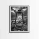 Stormy Lantern by the Sea, nautical decor, moody art, seascape painting, coastal painting, rustic wall art, framed canvas print