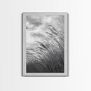 Wind Blowing Grass, moody art, wabi sabi art, landscape painting, farmhouse art, rustic decor, minimalist art, framed canvas print
