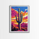 Southwest Cactus Art, Desert Wall Decor, Pink Orange Wall Art, Bold Sunset Art, Framed Canvas Print, Gift Idea, Rustic Wall Art
