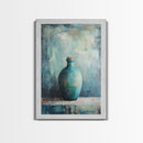 Teal Bottle, Wabi Sabi Art, Minimalist Wall Art, Canvas Print, Green Wall Art, Rustic Decor, Sage Green Wall Art, Moody Art, Gift Idea