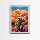 Sunset Cactus, Joshua tree art, pink orange wall art, southwest wall art, gift idea for him, extra wide art, bold colors, Framed Canvas Print
